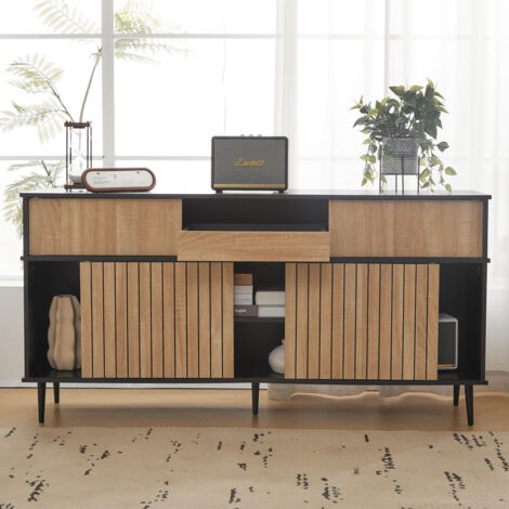 Buffet moderne avec 4 portes coulissantes et un tiroir, meuble d'appoint, meuble de rangement pour le salon, la chambre et la cuisine, 160 x 40 x 80 cm