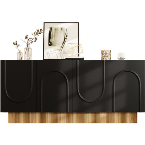 Buffet moderne avec 4 portes, grand espace de rangement et structure en U claire – Rangement élégant pour salon & salle à manger, compartiments multiples pour une organisation ordonnée, 160×75×38 cm