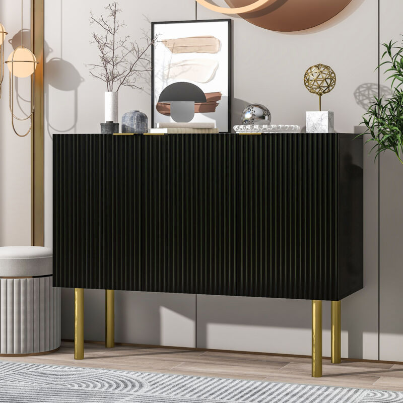 Okwish - Buffet moderne avec mdf robuste, étagères réglables et pieds en métal, adapté pour salle à manger, salon et cuisine (noir))