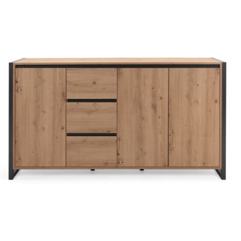 Buffet moderne chêne 160x40x88cm – 3 tiroirs – Style urbain – Panneaux agglomérés – Assemblage facile