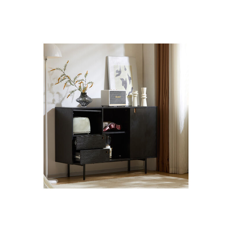 Buffet moderne, commode Design bicolore avec 2 tiroirs et 3 portes sans poignées. Dimensions: B 120 cm, t 35 cm, h 78 CM