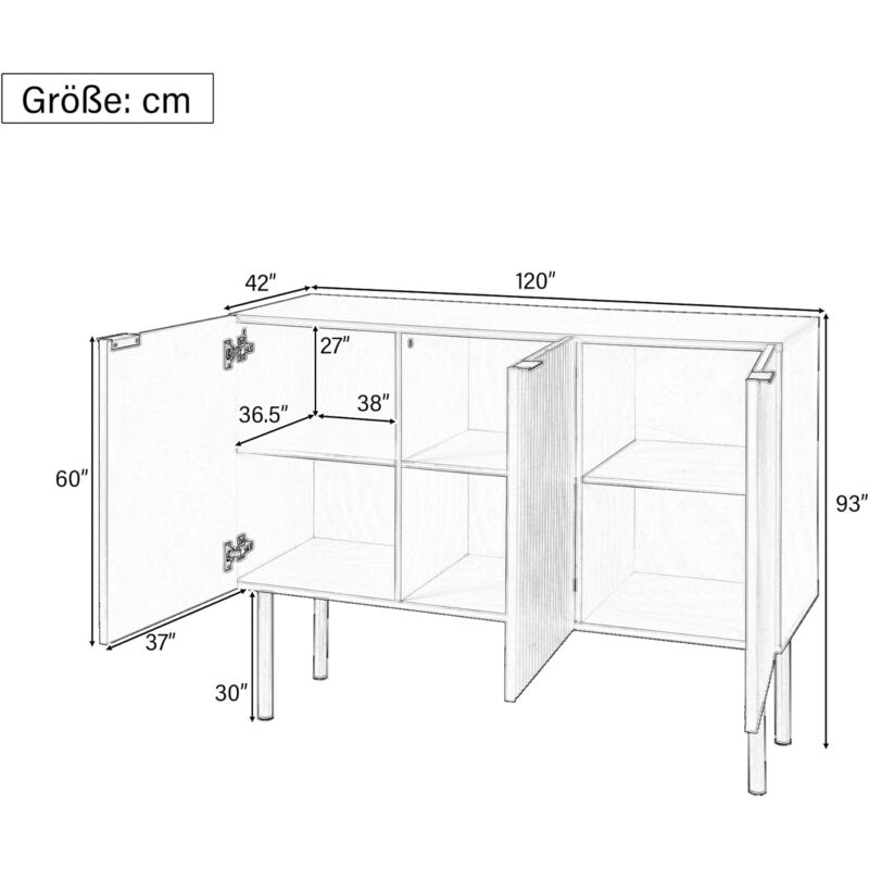 Aiducho - Buffet Moderne de Style Minimaliste Bahut avec mdf Robuste, Étagères Réglables, Pieds en Métal, Décor Poignée Or, Meuble de Rangement pour