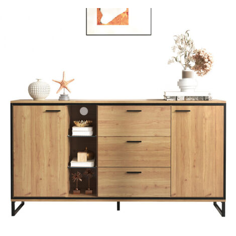 Buffet moderne en bois – 3 tiroirs avec compartiments de rangement, table console fonctionnelle pour salon
