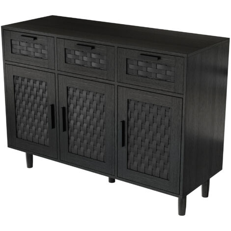 Buffet moderne en bois – 3 tiroirs et 3 portes – Meuble de Rangement – Dimensions 107,9 x 40 x 80 cm – Commode – Buffet Enfilade – Noir