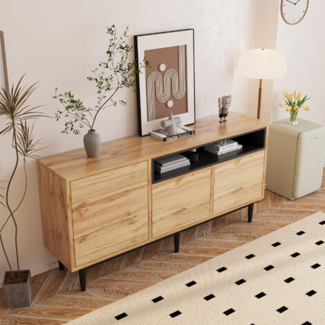 Buffet moderne en bois avec trois portes et étagères, 160 x 35 x 76 cm, assemblage simple, conception d'économie d'espace, robuste et fiable