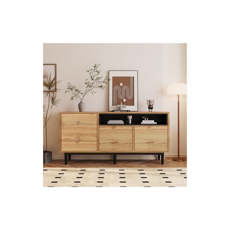Modernluxe - Buffet bas - 3 portes et 2 compartiments - naturel