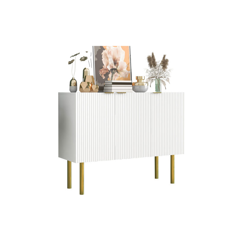 Buffet moderne en mdf robuste, étagères réglables et pieds en métal, adapté à la salle à manger, au salon et à la cuisine (Blanc)