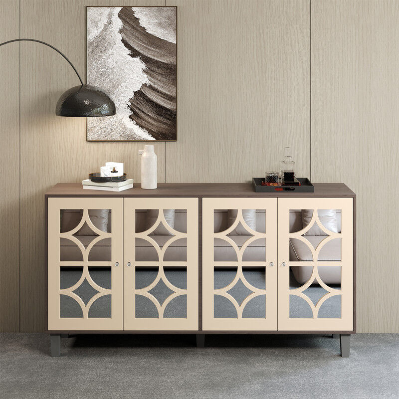 Sureh - Buffet moderne en miroir avec 4 portes, grand meuble de rangement en stratifié amovible, adapté au salon, à la chambre et à la salle à