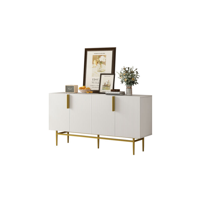 Buffet moderne et élégant avec 4 portes, poignée en métal doré, meuble buffet pour la salle à manger, le salon, la chambre à coucher, l'entrée (blanc)
