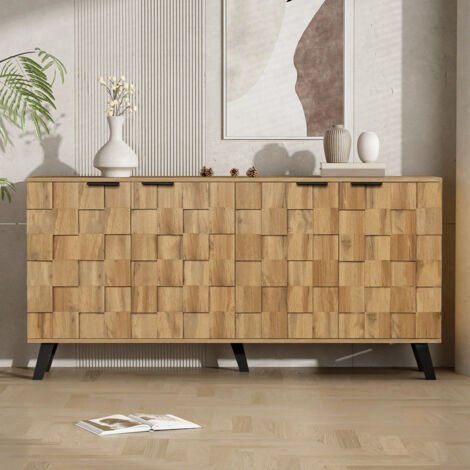 Buffet moderne, grand meuble de rangement marron avec 4 portes, design pratique pour le salon, la chambre et la salle à manger, 160,5 x 35,5 x 78 cm