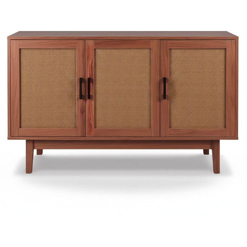 Cotecosy - Buffet moderne L113cm Poetis 3 portes avec cannage Rotin et Bois