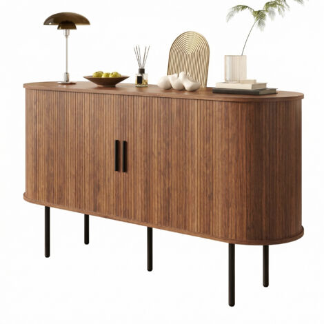 Buffet moderne MDF à portes volets roulants,poignées aluminium et pieds fer,meuble de rangement polyvalent salon et salle à manger.