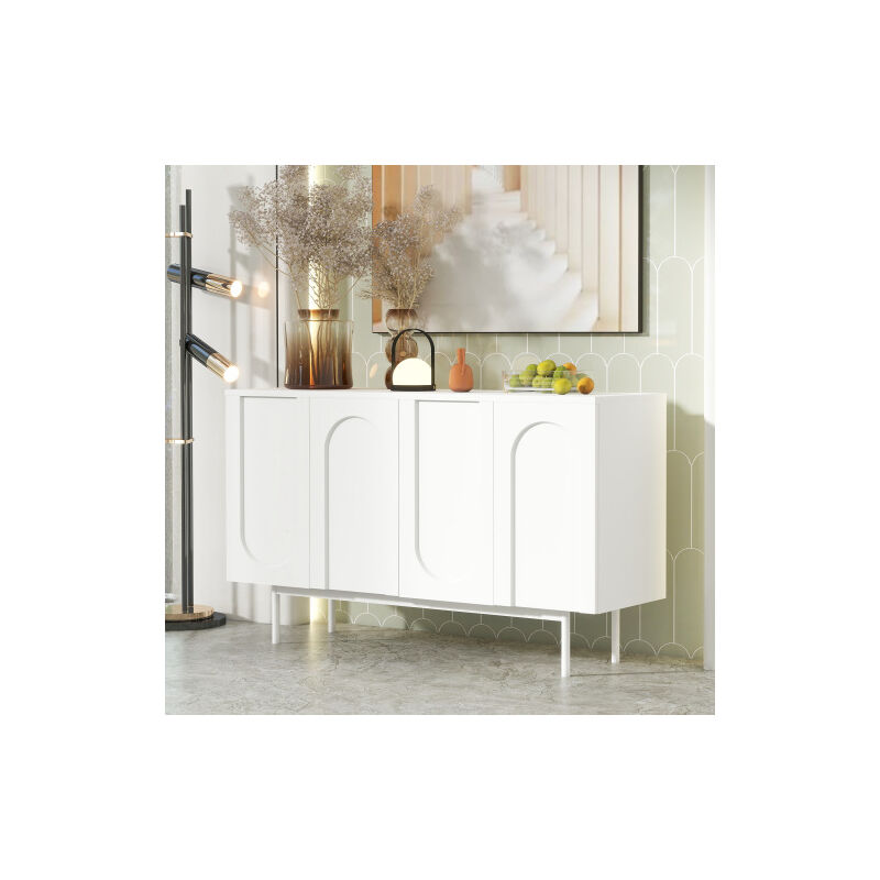 Buffet moderne minimaliste blanc pur avec 4 portes en arc pour la salle à manger et le salon (blanc)