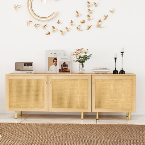 Buffet modulable 180x40x63 cm, 3 portes pour salle à manger, MDF décor bois naturel