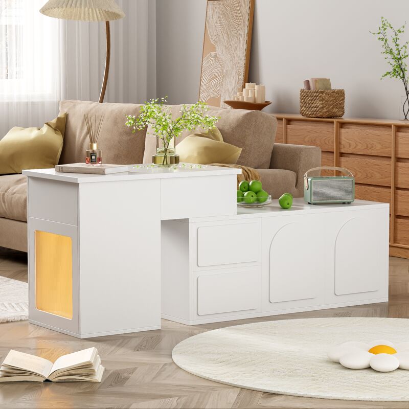 Modernluxe - Buffet modulable de rangement multifonctionnelle - avec un plateau relevable et éclairage led - Blanc