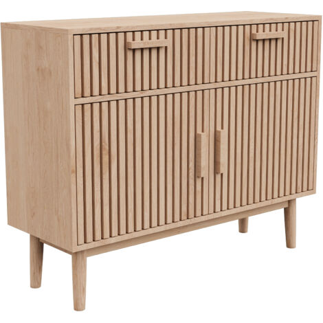 Buffet multi-rangement 2 portes – 100 x 35 x 80 cm – 2 tiroirs coulissants – Panneau d’aggloméré – Meuble de rangement – Naturel