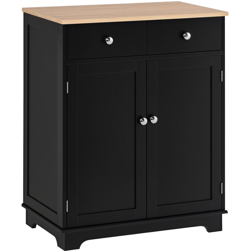 Buffet multi-rangement 2 portes avec étagère réglable 2 tiroirs coulissants bois d'hévéa mdf noir