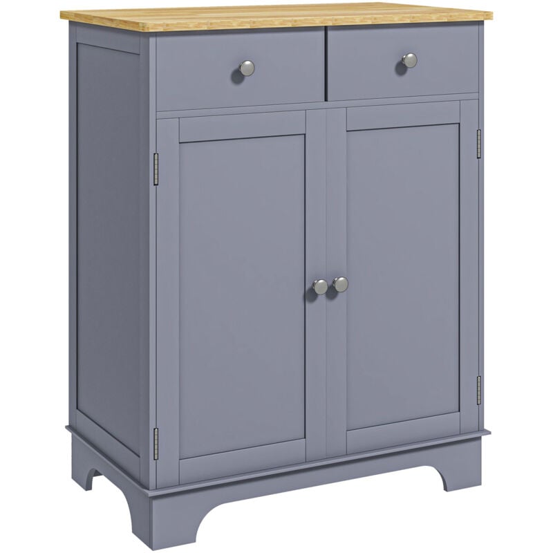 Buffet multi-rangement 2 portes avec étagère réglable 2 tiroirs coulissants bois d'hévéa mdf gris
