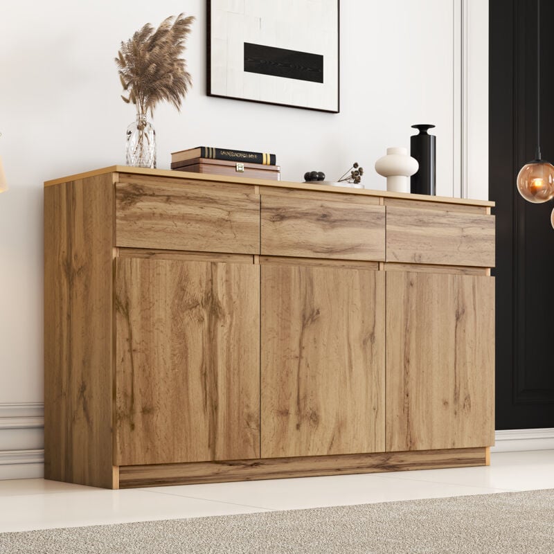 Okwish - Buffet multifonctionnel, meuble décoratif d'aspect bois original avec 3 portes et 3 tiroirs, meuble de cuisine spacieux, 1354081 cm