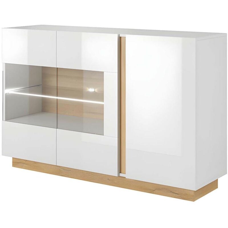 Vente-unique - Buffet murari - 3 portes - Avec LEDs - Blanc brillant et chêne