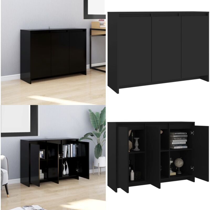 Buffet Noir 102x33x75 cm Bois d'ingénierie - Buffet Noir - Meuble Rangement - Commode Moderne - Mobilier Salle à Manger - Étagère Murale - Home &