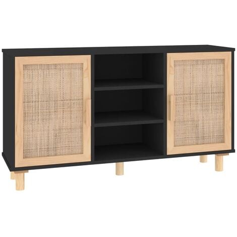 Buffet Noir 105x30x60 cm Bois de pin massif et rotin naturel vidaXL