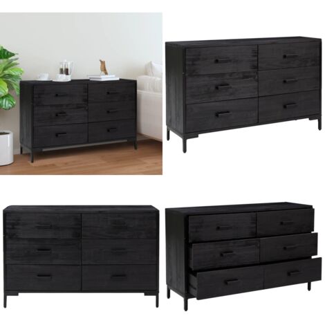 Buffet Noir 110x35x70 cm Bois de pin massif - Buffet - Commode - Meuble De Rangement - Mobilier - Design Vintage - Home & Living