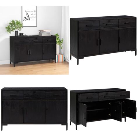 Buffet Noir 110x35x70 cm Bois de pin massif - Buffet - Commode - Meuble De Rangement - Mobilier Vintage - Meuble Industriel - Home & Living