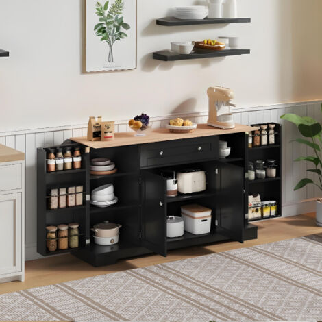 Buffet noir 138x40x85 cm avec tiroir, étagères, tablettes réglables et protection anti-basculement pour la cuisine, le salon et la chambre