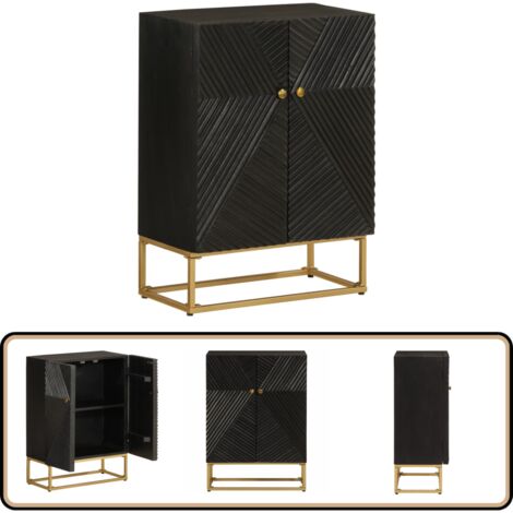 Buffet noir 55x30x76 cm bois massif de manguier et fer - Buffet Noir - Meuble Rangement - Commode - Bois Massif - Manguier