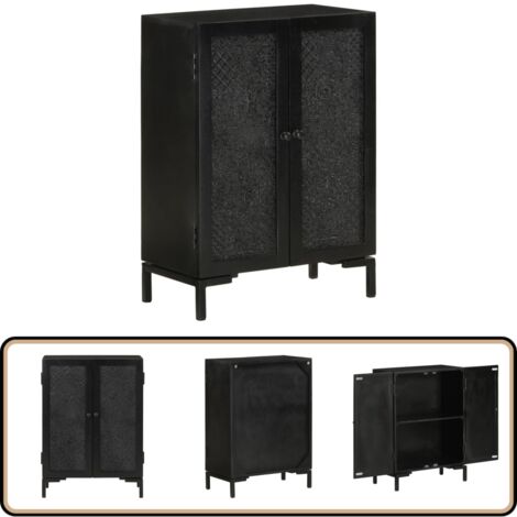 Buffet noir 55x30x77 cm bois massif de manguier et fer - Buffet Noir - Meuble Industriel - Buffet Rangement - Mobilier Salon - Commode Bois