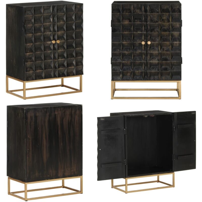 Buffet Noir 55x34x75 cm Bois massif de manguier et fer - Buffet Industriel - Meuble Rangement - Bois Massif - Manguier - Décoration Intérieure - Home