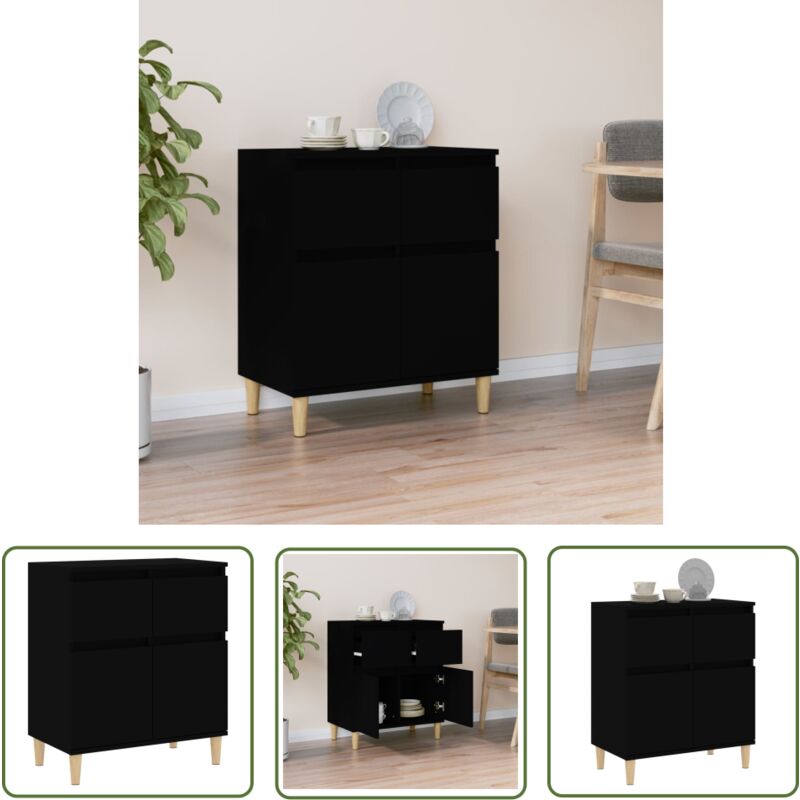 The Living Store Buffet Noir 60x35x70 cm Bois d'ingénierie - Buffet Noir - Meuble Rangement - Commode - Armoire Moderne - Mobilier Salon