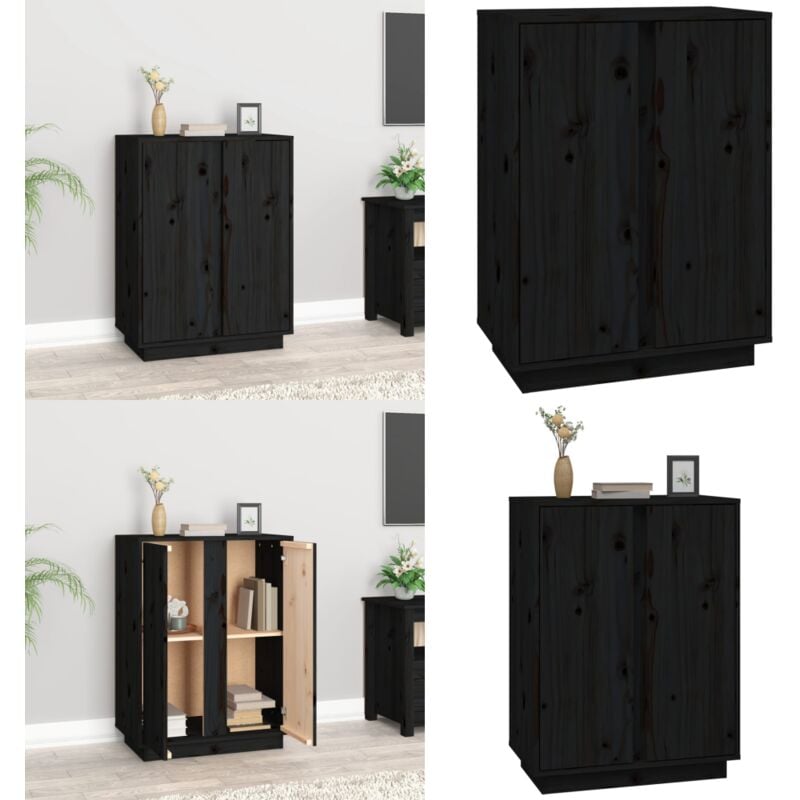 Vidaxl - Buffet Noir 60x35x80 cm Bois massif de pin - Buffet - Meuble De Rangement - Armoire - Commode - Bois Massif - Home & Living