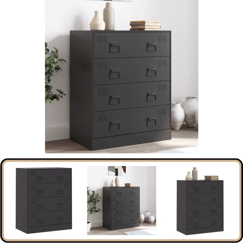 Vidaxl - Buffet noir 67x39x83 cm acier - Buffet Noir - Meuble Rangement - Armoire Moderne - Mobilier Salon - Meuble Entrée