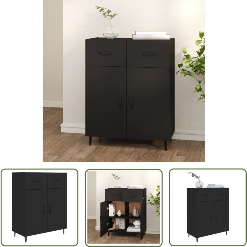 The Living Store Buffet noir 69,5x34x90 cm bois d'ingénierie - Buffet Noir - Meuble Rangement - Commode - Mobilier Salon - Décoration Intérieure