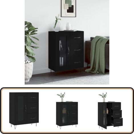 Buffet noir 69,5x34x90 cm bois d'ingénierie - Buffet Noir - Meuble De Rangement - Buffet Design - Commode Moderne - Mobilier Salon