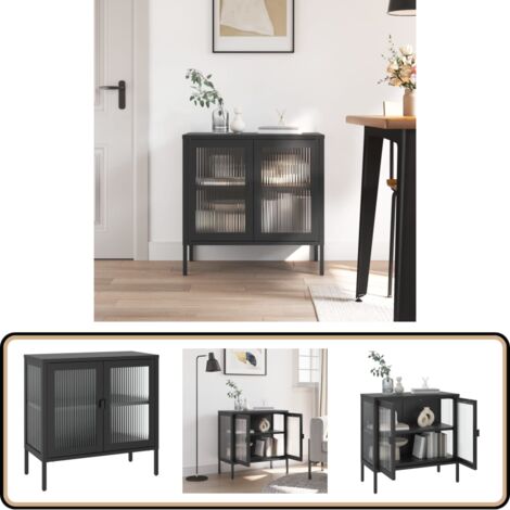 Buffet noir 70x35x70 cm verre et acier - Buffet - Armoire - Meuble De Rangement - Mobilier - Design Moderne
