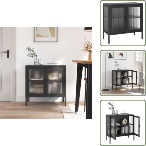 Buffet noir 70x35x70 cm verre et acier - Buffet - Armoire - Meuble De Rangement - Mobilier - Design Moderne