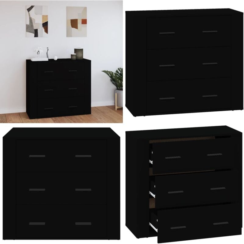 Vidaxl - Buffet Noir 80x33x70 cm Bois d'ingénierie - Buffet Noir - Meuble Rangement - Commode Tiroir - Mobilier Salon - Décoration Intérieur - Home &