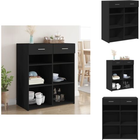 Buffet noir 80x42,5x93 cm bois d'ingénierie - Buffet Noir - Meuble Rangement - Armoire Cuisine - Commode Moderne - Mobilier Salon