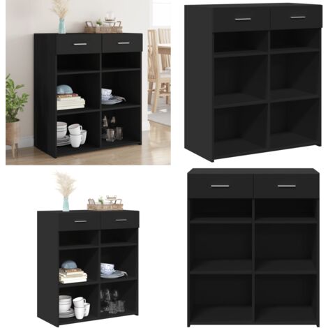 Buffet noir 80x42,5x93 cm bois d'ingénierie - Buffet Noir - Meuble Rangement - Armoire Cuisine - Commode Moderne - Mobilier Salon - Home & Living
