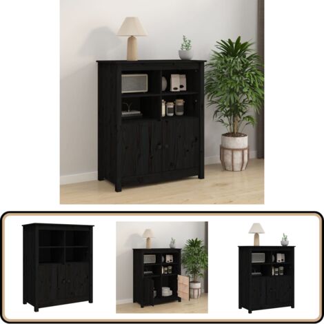 Buffet Noir 83x41,5x100 cm Bois massif de pin - Buffet Noir - Meuble De Rangement - Mobilier De Salon - Armoire - Commode