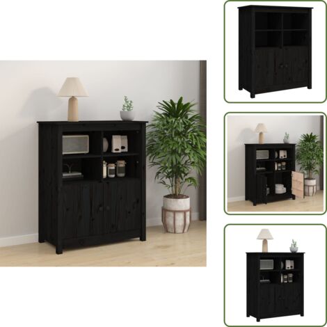 Buffet Noir 83x41,5x100 cm Bois massif de pin - Buffet Noir - Meuble De Rangement - Mobilier De Salon - Armoire - Commode