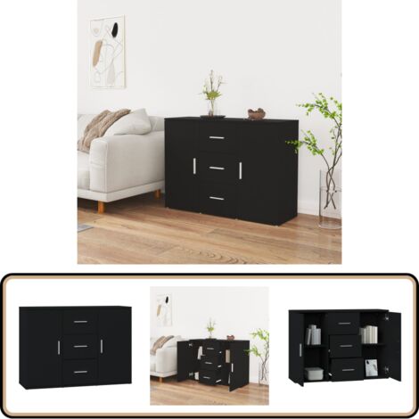Buffet Noir 91x29,5x65 cm Bois d'ingénierie - Buffet Noir - Meuble De Rangement - Armoire Moderne - Mobilier Salon - Décoration Intérieure