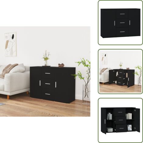 Buffet Noir 91x29,5x65 cm Bois d'ingénierie - Buffet Noir - Meuble De Rangement - Armoire Moderne - Mobilier Salon - Décoration Intérieure