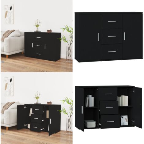 Buffet Noir 91x29,5x65 cm Bois d'ingénierie - Buffet Noir - Meuble De Rangement - Armoire Moderne - Mobilier Salon - Décoration Intérieure - Home & Living