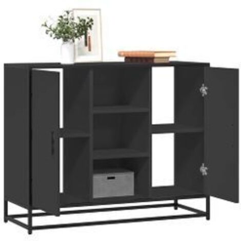 Buffet noir 92x35x76 bois d’ingénierie