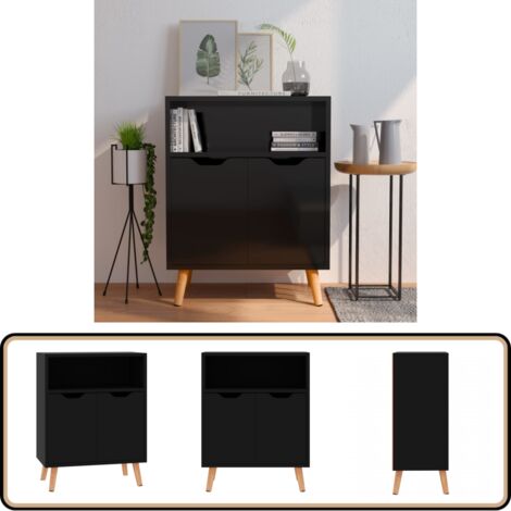 Buffet noir brillant 60x30x72 cm bois d'ingénierie - Buffet Noir - Meuble Rangement - Commode Moderne - Mobilier Salon - Étagère Ouverte