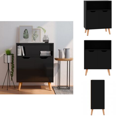 Buffet noir brillant 60x30x72 cm bois d'ingénierie - Buffet Noir - Meuble Rangement - Commode Moderne - Mobilier Salon - Étagère Ouverte